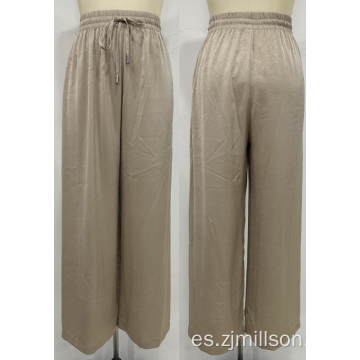 Pantalones de mujer elástica de la cintura elástica de color sólido